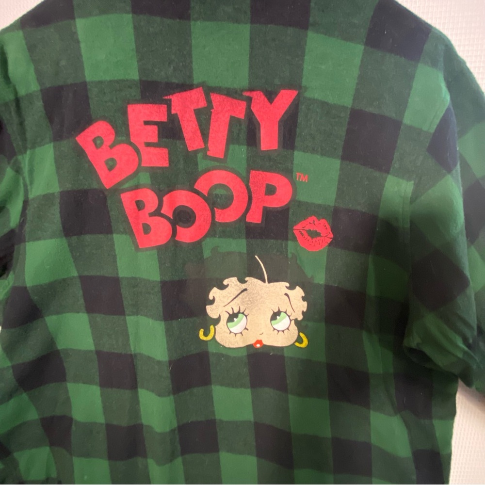 Betty Boop Womens Black and Green Checkered Oversized Flannel XXL